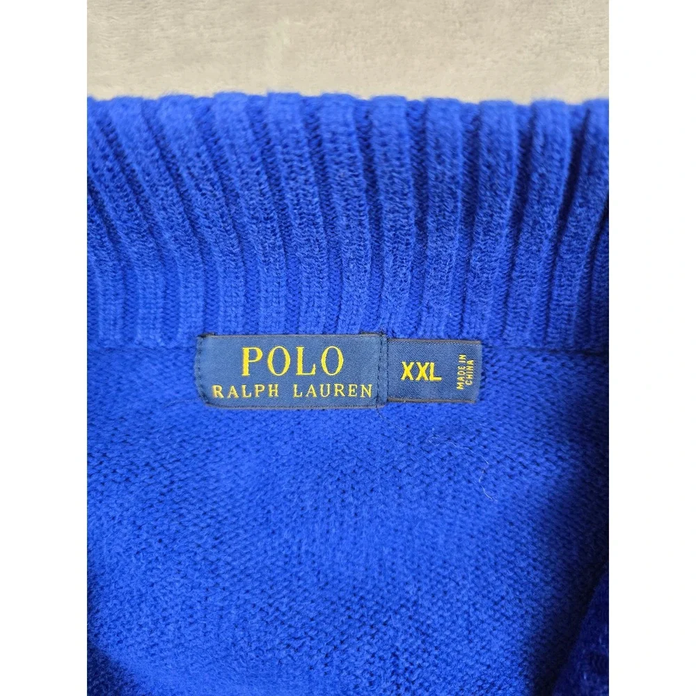 Polo Ralph Lauren Quarter Zip Sweater Mens XXL Blue Cotton Knit Red Pony Logo